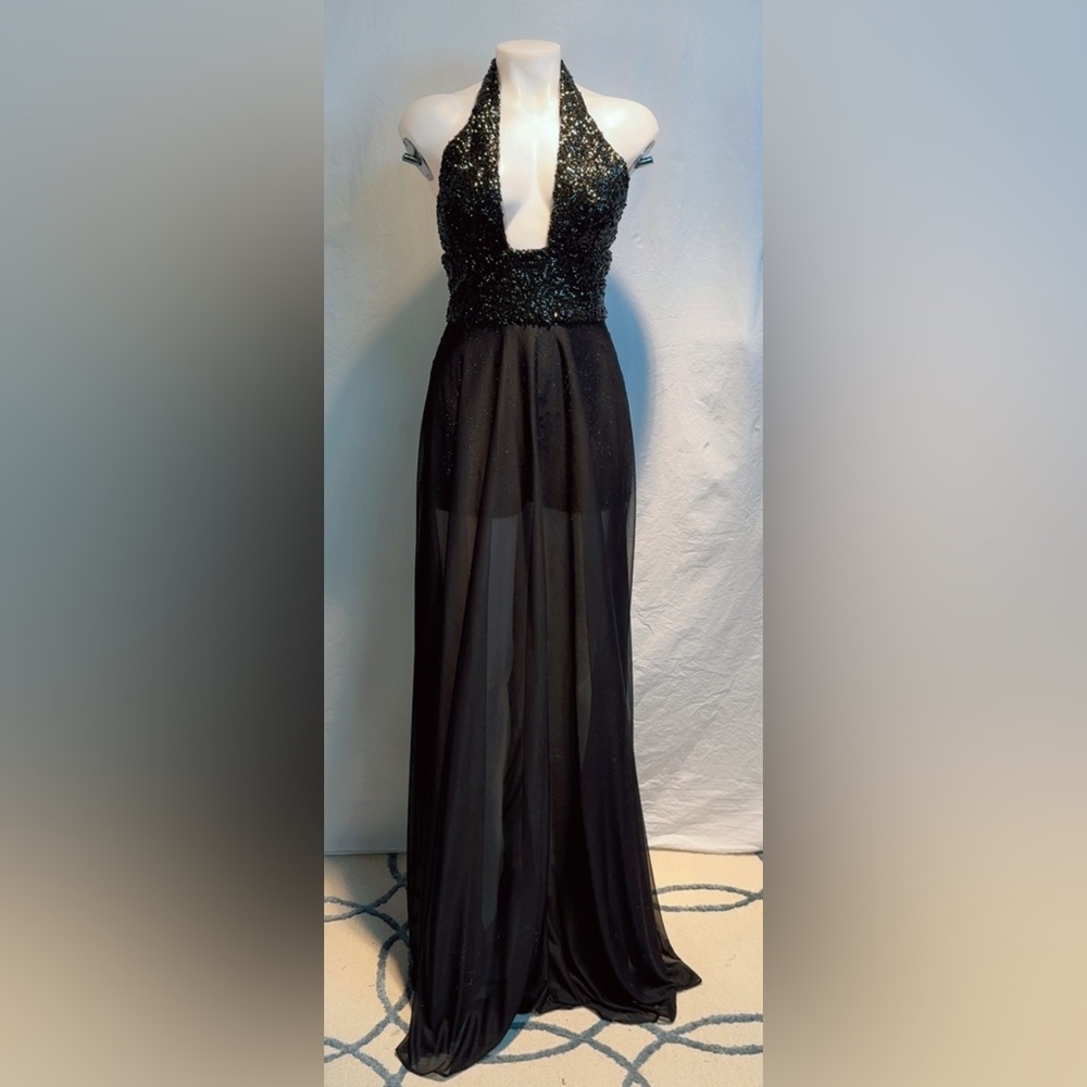 Prom Sherri Hill Black Sequined Maxi Skirt